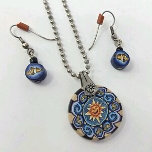 Earrings‎ Pendant Set Sun & Clownfish '90s Ball Chain 18" Polymer Clay